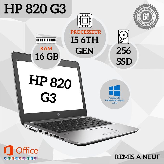 Hp PC Portable EliteBook 820 G3 Core i5 6Gén -13" RAM 16Go 256 SSD -Remis a Neuf